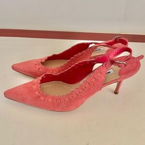 Manolo Blahnik Pink Suede Slingback Pump Size 38.5 w/3" Heel